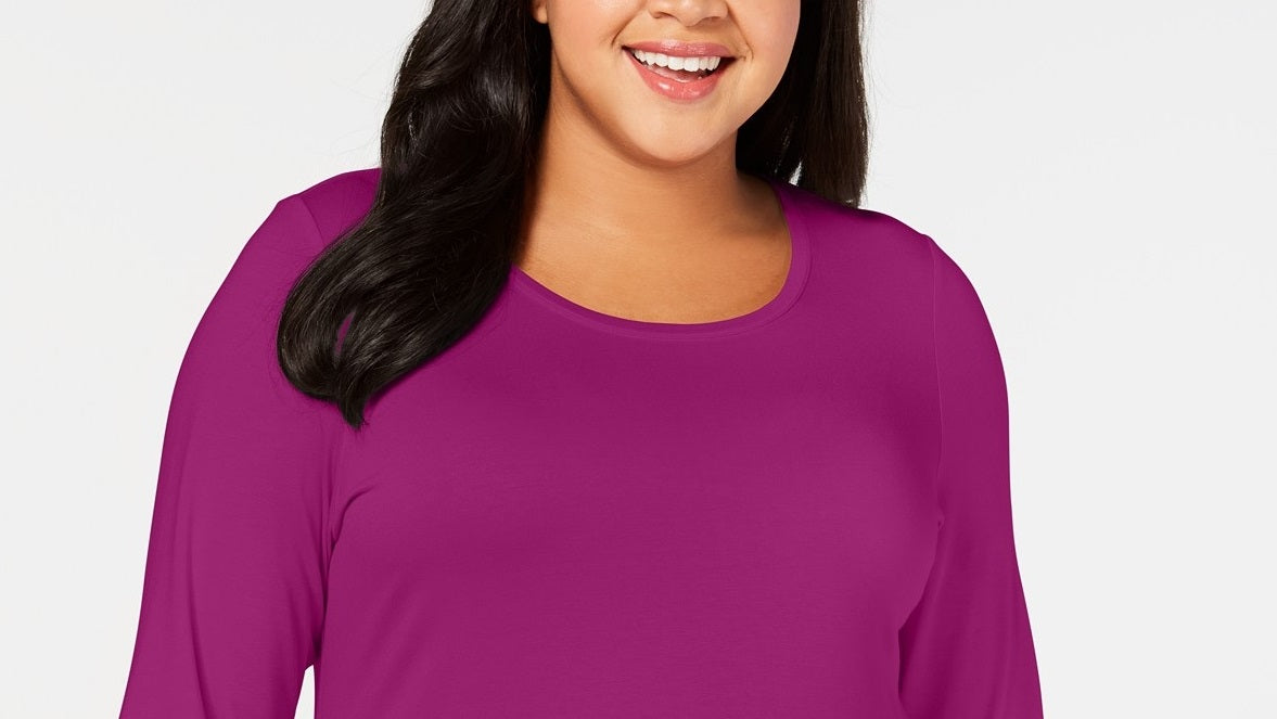 JM Collection Women's Plus Size Scoopneck Top Pink Size Extra Large
