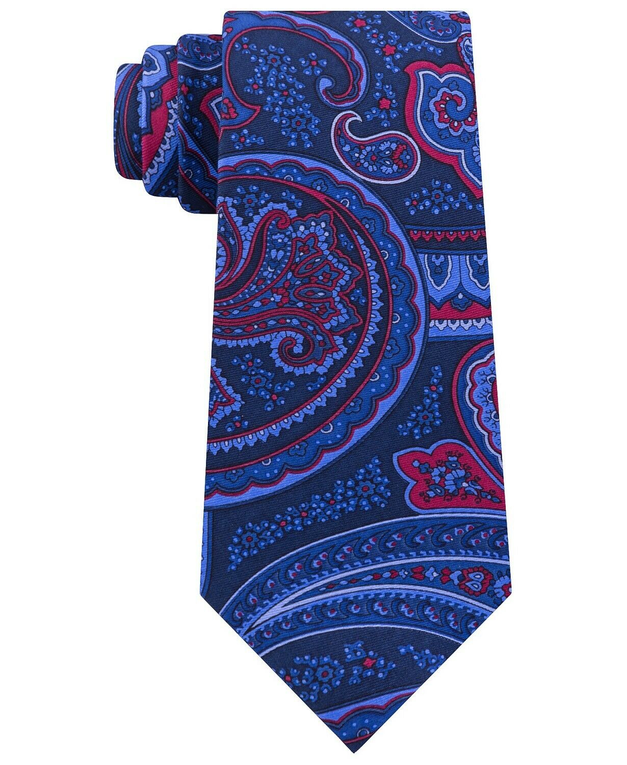 Tommy Hilfiger Men's Classic Large Paisley Silk Twill Tie Navy Size Regular