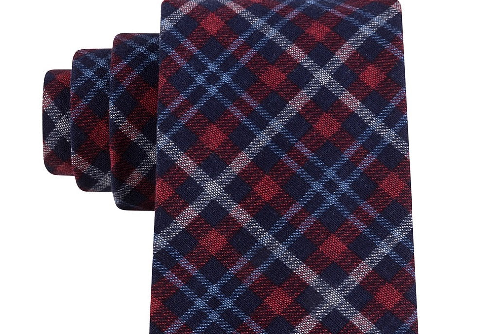 Tommy Hilfiger Men's Boston Classic Plaid Tie Red Size Regular