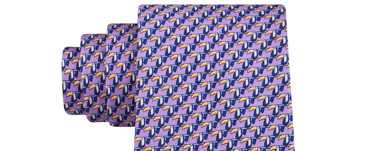 Tommy Hilfiger Men's Classic Small Toucan Silk Twill Tie Purple Size Regular