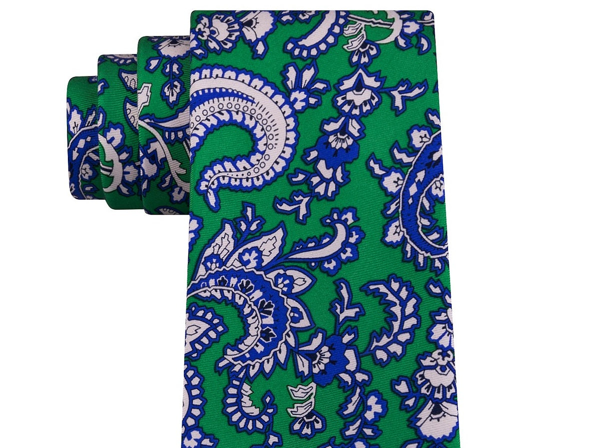 Tommy Hilfiger Men's Central Paisley Silk Tie Green Size Regular