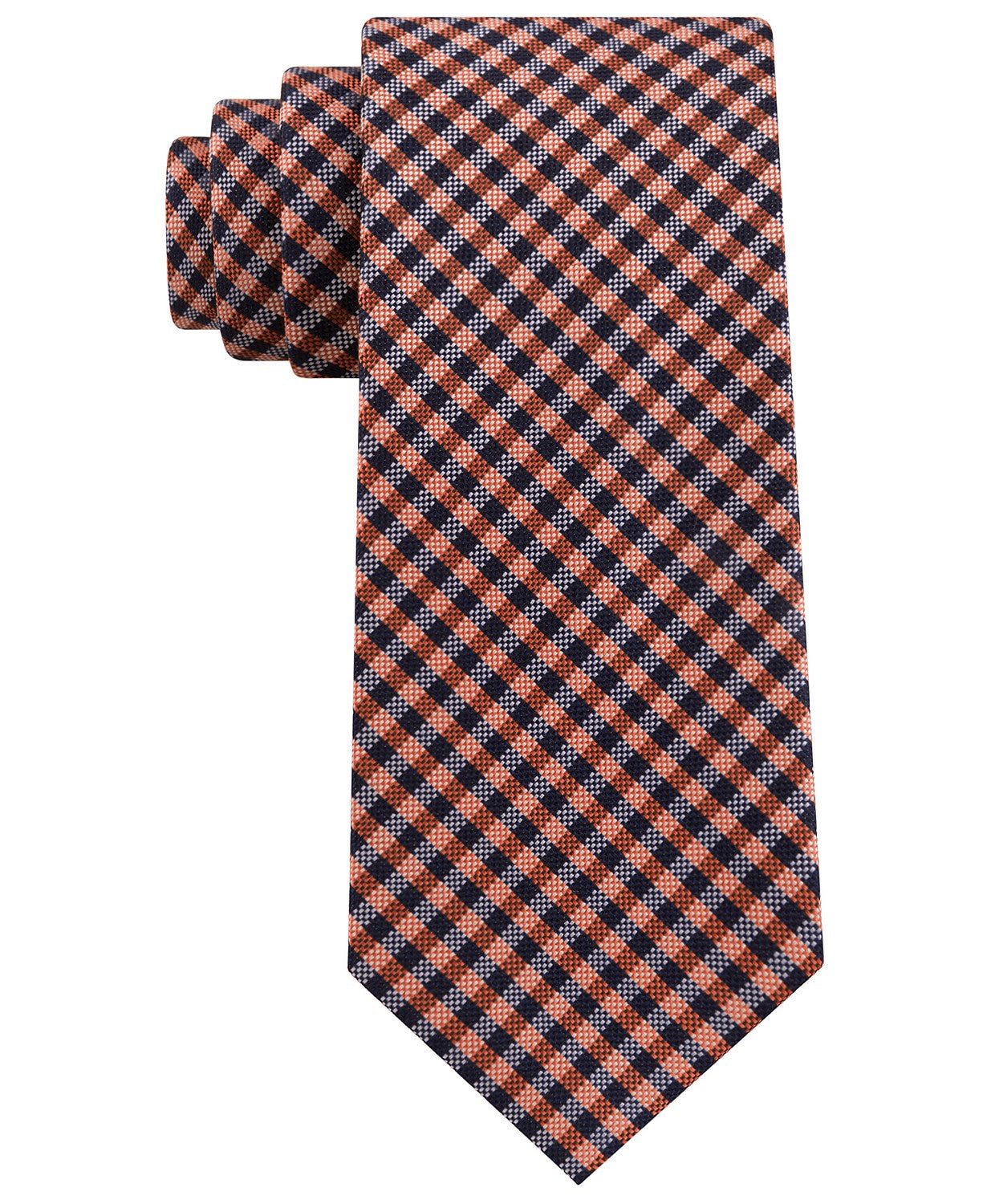 Tommy Hilfiger Men's Classic Textured Plaid Tie Orange One Size