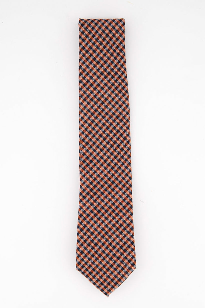 Tommy Hilfiger Men's Classic Textured Plaid Tie Orange One Size