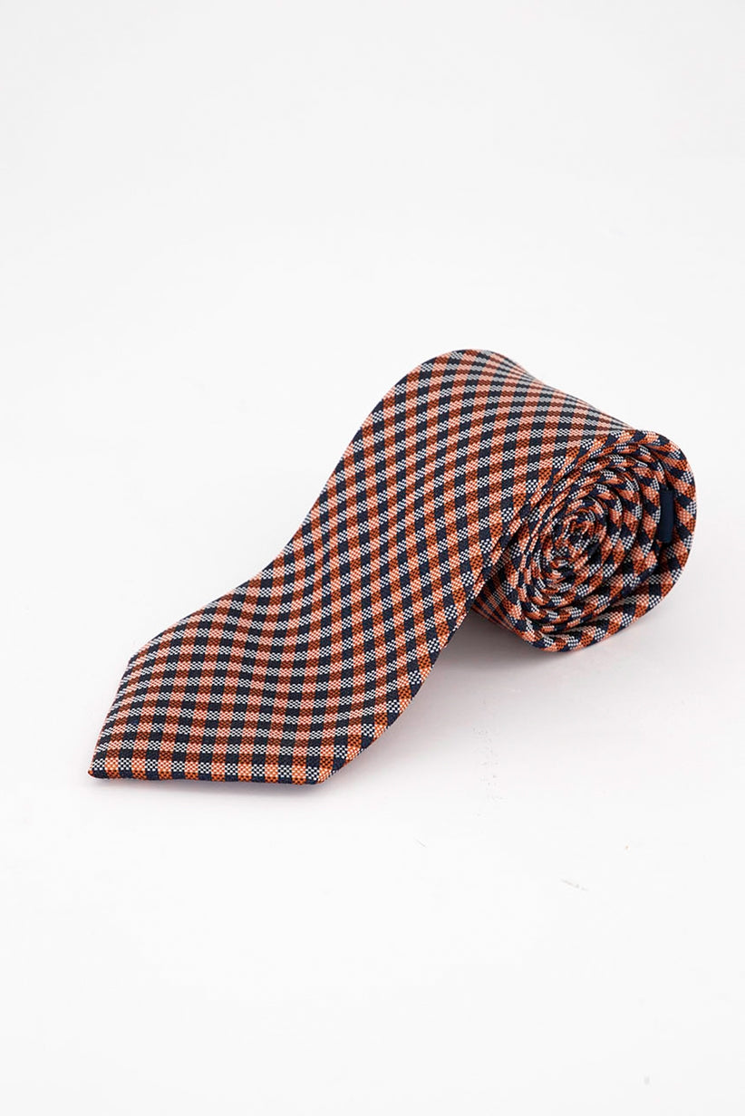 Tommy Hilfiger Men's Classic Textured Plaid Tie Orange One Size