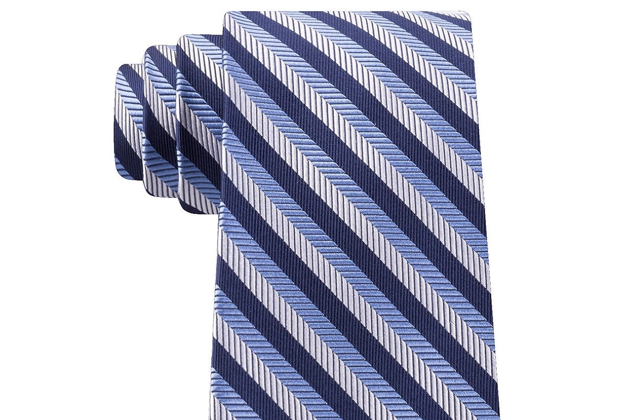 Tommy Hilfiger Men's Village Classic Textured Stripe Silk Tie Blue Size Regular