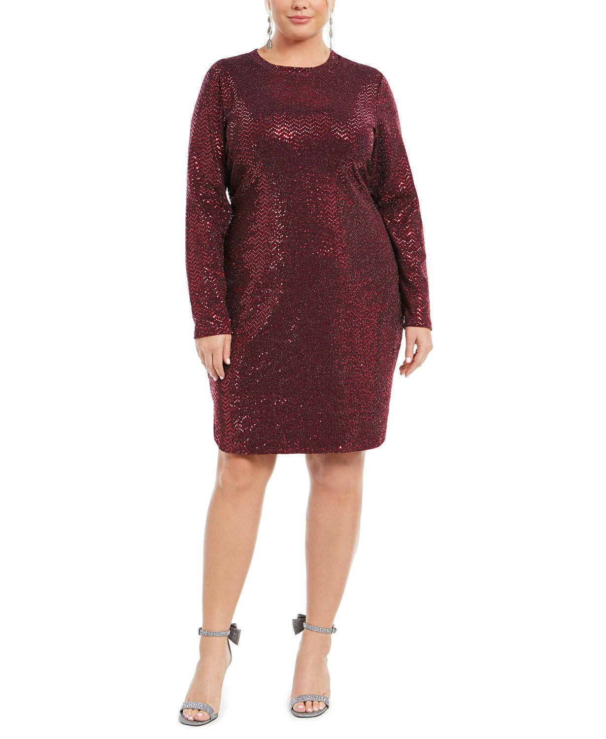 B Darlin Women's Trendy Plus Size Sequined Bodycon Dress Red Size 22