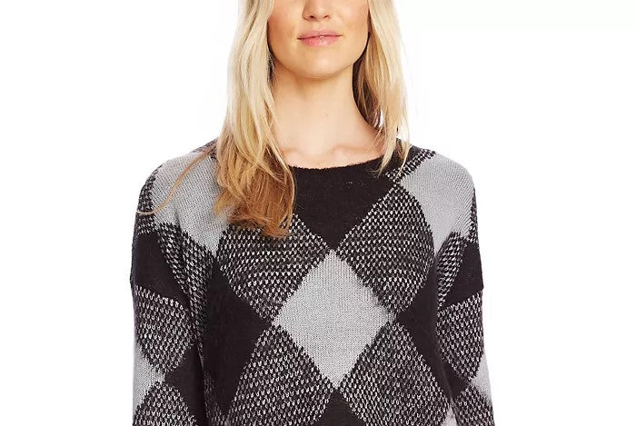 Vince Camuto Women's Fuzzy Argyle Sweater Grey Size X-Large