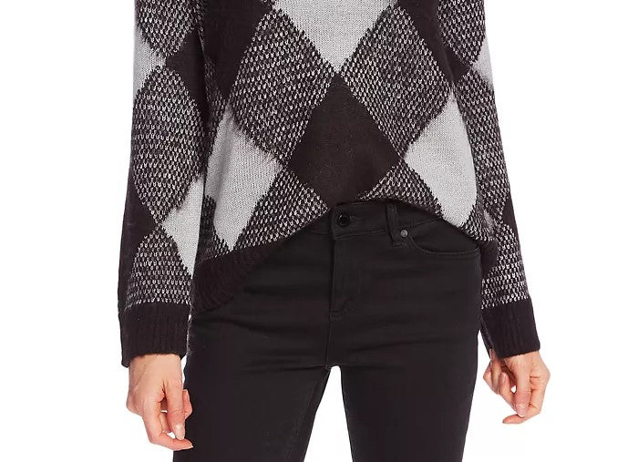 Vince Camuto Women's Fuzzy Argyle Sweater Grey Size X-Large
