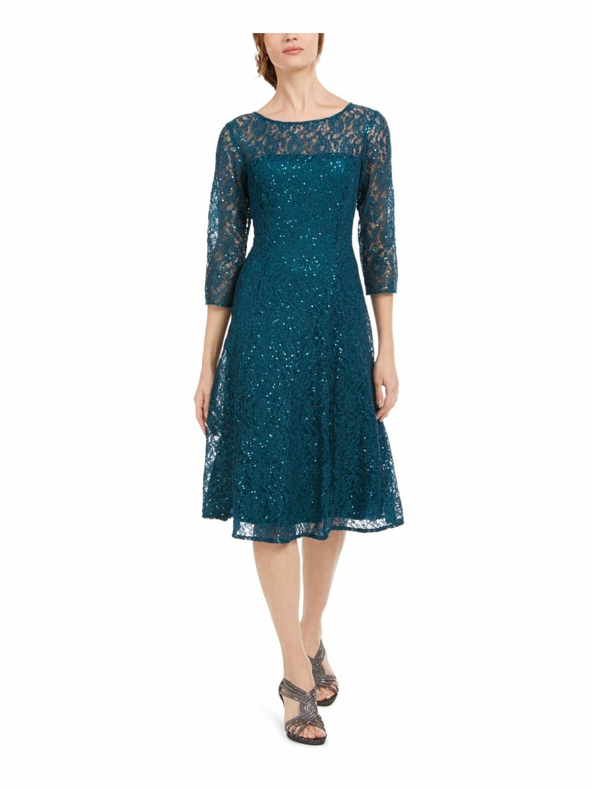 SL Fashions Women's Sequin Lace Dress Green Size 10