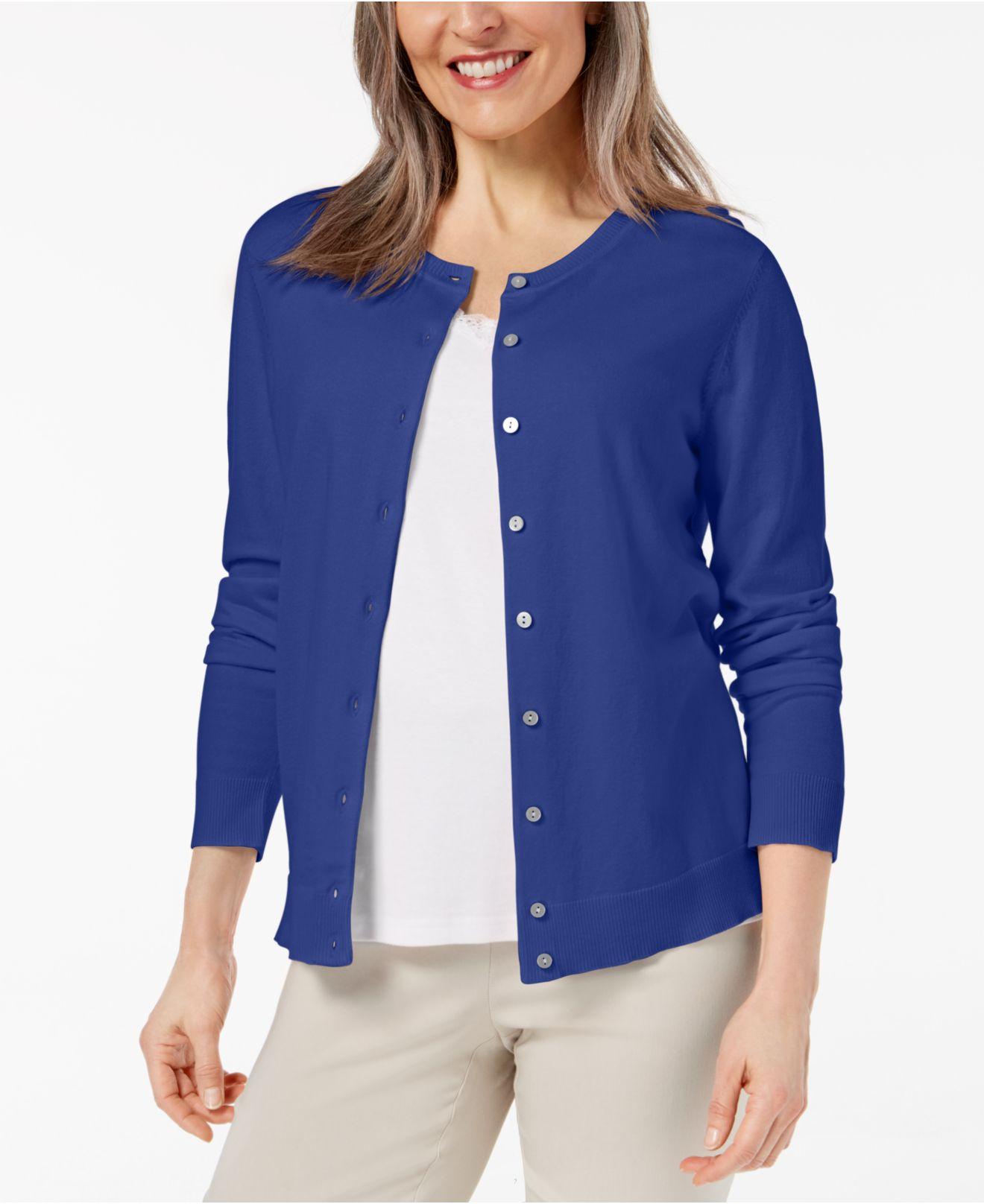 Karen Scott Women's Petite Crew-Neck Cardigan Blue Size Small