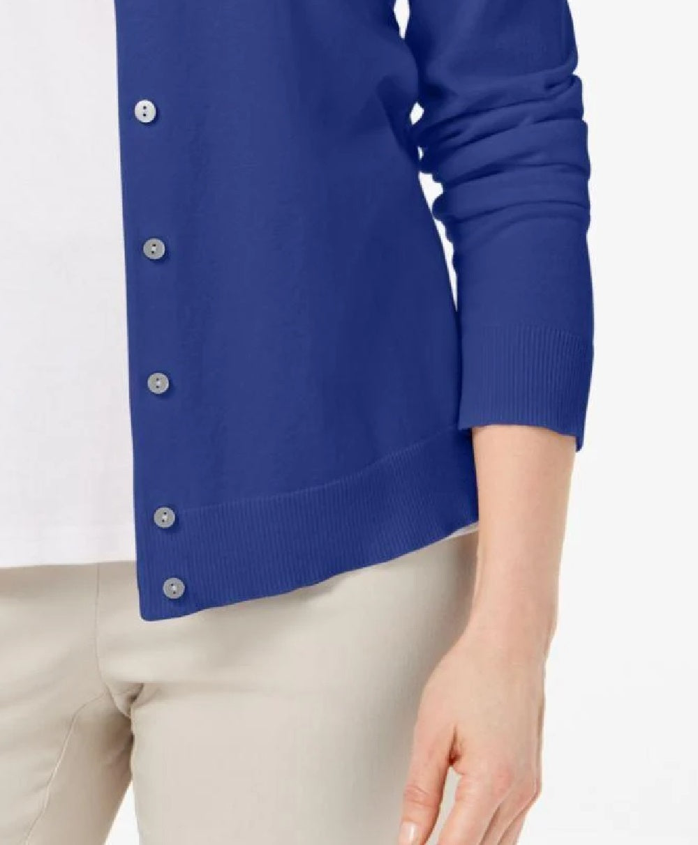 Karen Scott Women's Petite Crew-Neck Cardigan Blue Size Small