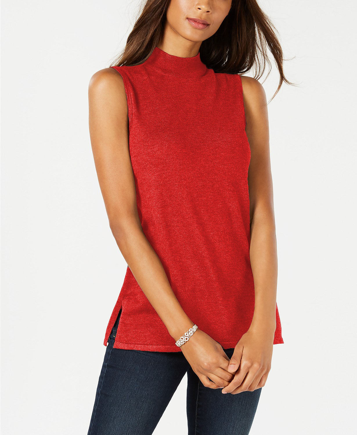 JM Collection Women's Sleeveless Mock-Turtleneck Sweater Red Size 2XL