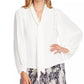 Vince Camuto Women's Stud Detail Tie Neck Long Sleeve Georgette Blouse Ivory White Size Small