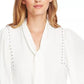 Vince Camuto Women's Stud Detail Tie Neck Long Sleeve Georgette Blouse Ivory White Size Small