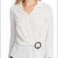 Vince Camuto Women's Ditsy Fragments Long Sleeve Belted Top White Size Small