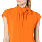 Vince Camuto Women's Shirred Tie Neck Blouse Orange Orange Size Small