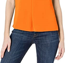Vince Camuto Women's Shirred Tie Neck Blouse Orange Orange Size Small