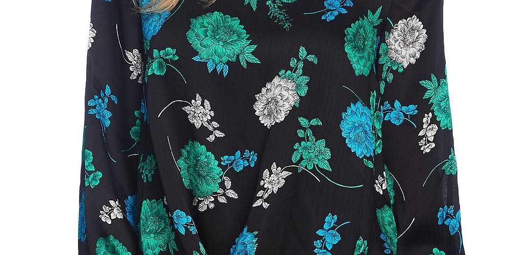 Vince Camuto Women's Floral-Print Foldover-Hem Top Black Size Large