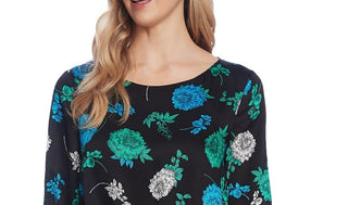 Vince Camuto Women's Floral-Print Foldover-Hem Top Black Size X-Large