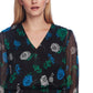 Vince Camuto Women's Floral-Print Cinched-Waist Top Black Size Large