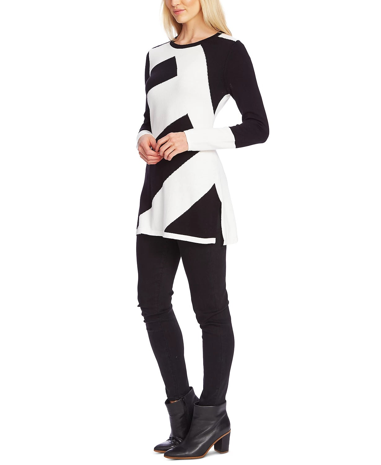 Vince Camuto Women's Diagonal Colorblocked Sweater Black Size X-Large