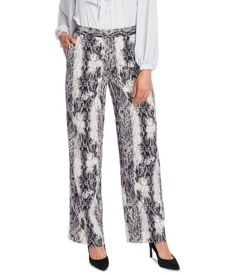 Vince Camuto Women's Snake Print Pintuck Wide Leg Trousers Gray Size 2