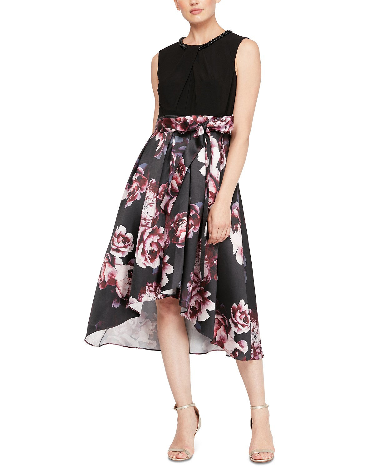 Sl Fashions Women's Floral Party Dress Charcoal Size 14