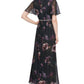 LSNY Fashions Women's Cowl Neck Short Sleeve Beaded Waist Floral Dress Navy Size 14P