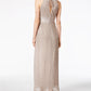 R & M Richards Women's Metallic Knit Keyhole Halter Gown Gold Size 14