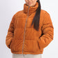 Collection B Juniors' Cropped Corduroy Puffer Coat Ocre Size Small