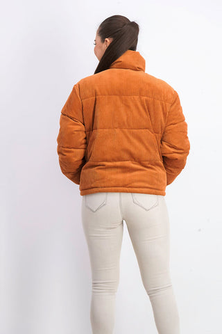 Collection B Juniors' Cropped Corduroy Puffer Coat Ocre Size Small