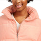 Collection B Juniors' Cropped Corduroy Puffer Coat Pink Size Large