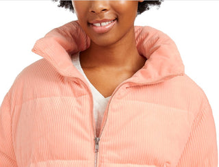 Collection B Juniors' Cropped Corduroy Puffer Coat Pink Size Large
