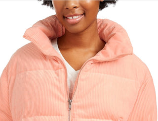 Collection B Juniors' Cropped Corduroy Puffer Coat Pink Size 2 Extra Large