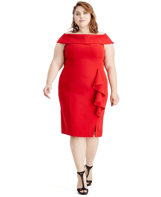 Sl Fashions Women's Plus Size Off-The-Shoulder Sheath Dress Red Size 14