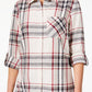 Style & Co Women's Plaid Single Pocket Button Down White Top Size -0X