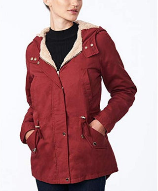 Collection B Juniors' Hooded Anorak Jacket Red Size Medium