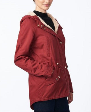 Collection B Juniors' Hooded Anorak Jacket Red Size Medium