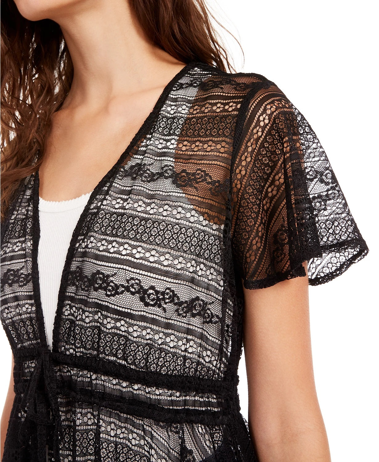 American Rag Juniors' Classic Lace High-Low Duster Top Black Size Medium