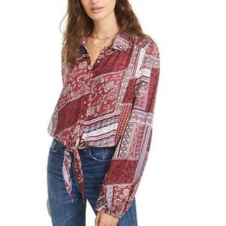 American Rag Juniors' Printed Tie-Front Top  Red Size X-Small