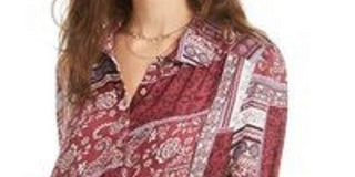 American Rag Juniors' Printed Tie-Front Top  Red Size X-Small