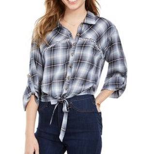 American Rag Juniors'' Crochet-Trim Tie-Front Top  Dark Blue Size Medium