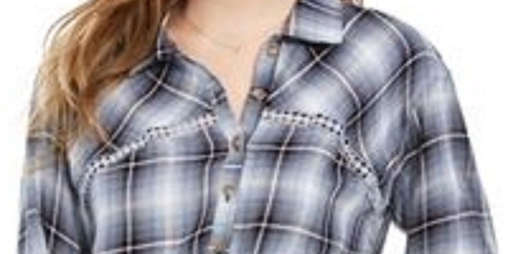 American Rag Juniors'' Crochet-Trim Tie-Front Top  Dark Blue Size Medium