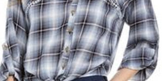 American Rag Juniors'' Crochet-Trim Tie-Front Top  Dark Blue Size Medium