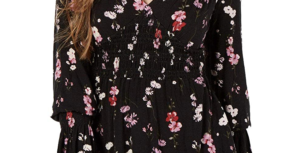 American Rag Juniors'' Printed Smocked Top  Black Size Small