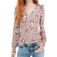 American Rag Juniors' Printed Smocked Top Pink Size Medium