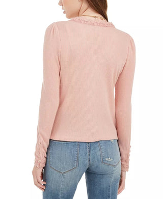 American Rag Women's Juniors' Lace-Trimmed Button-Front Top Brght Pink Size Medium