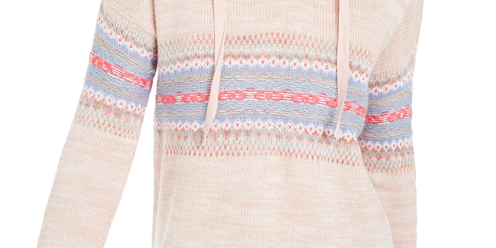 American Rag Juniors'' Fair Isle Hoodie Sweater Dark Pink Size Small