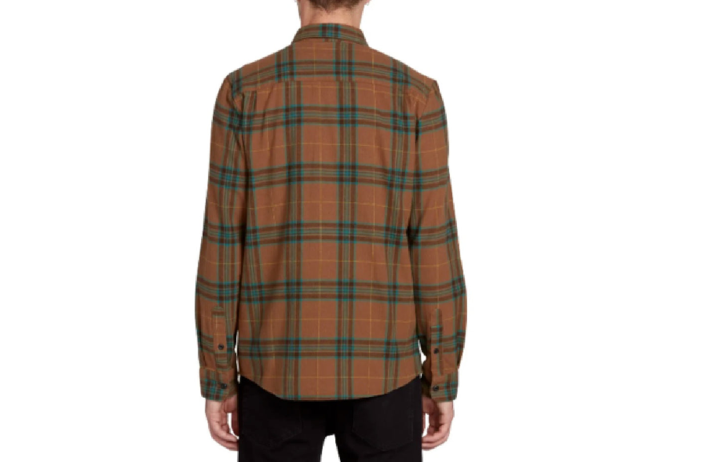 Volcom Men's Caden Herringbone Plaid Shirt Brown Size Small