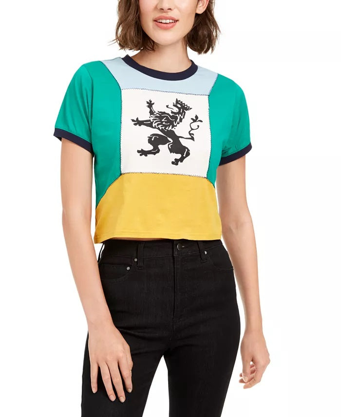 Artistix Women's Cotton Colorblocked Graphic T-Shirt Green Size Large